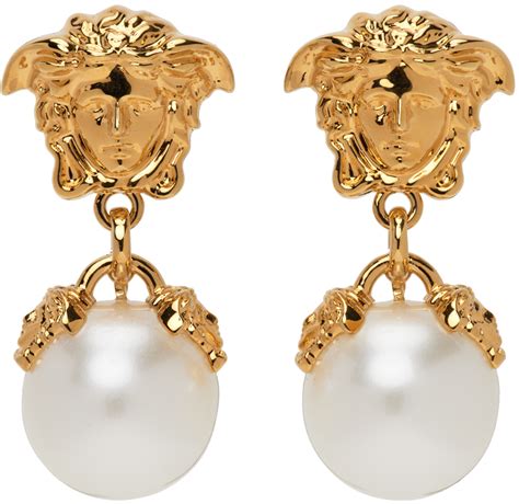 gold earrings versace|gold earrings with pearl hangings.